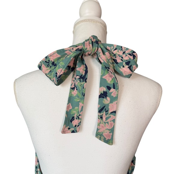 Pact Organic Cotton Floral Halter Maxi Dress Green Pink XL Cross Front Pockets - Picture 6 of 12
